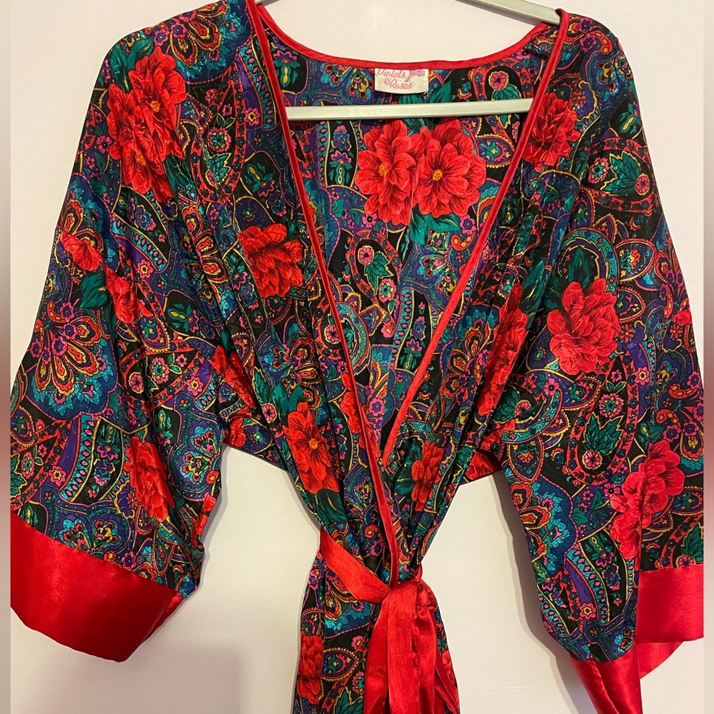 Vintage Violets and Roses Silk Robe